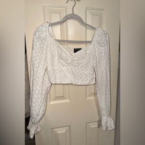 MINKPINK White Textured Long Sleeve Crop Top
